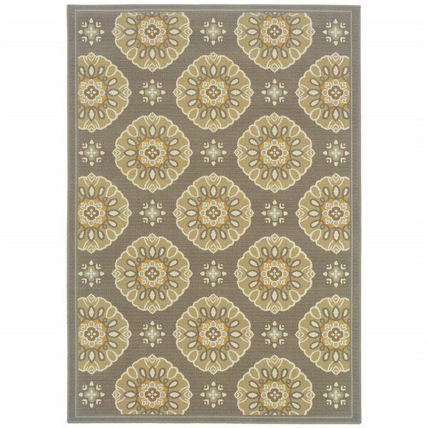 Planon 3 x 5 ft. Grey & Gold Floral Medallion Discs Indoor & Outdoor Area Rug - Grey & Gold - 3 x 5 ft. PL3651231